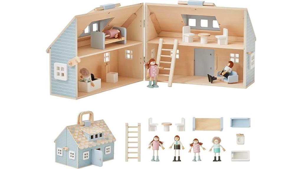 wooden dollhouse with accessories