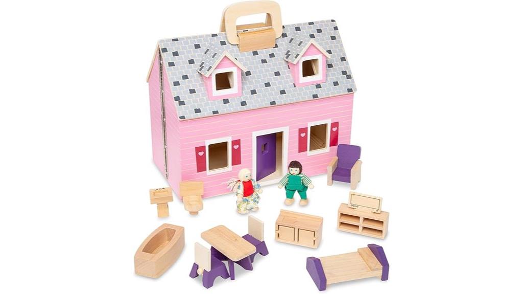 wooden dollhouse with foldaway design