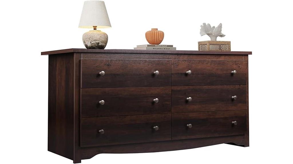 wooden dresser with six drawers
