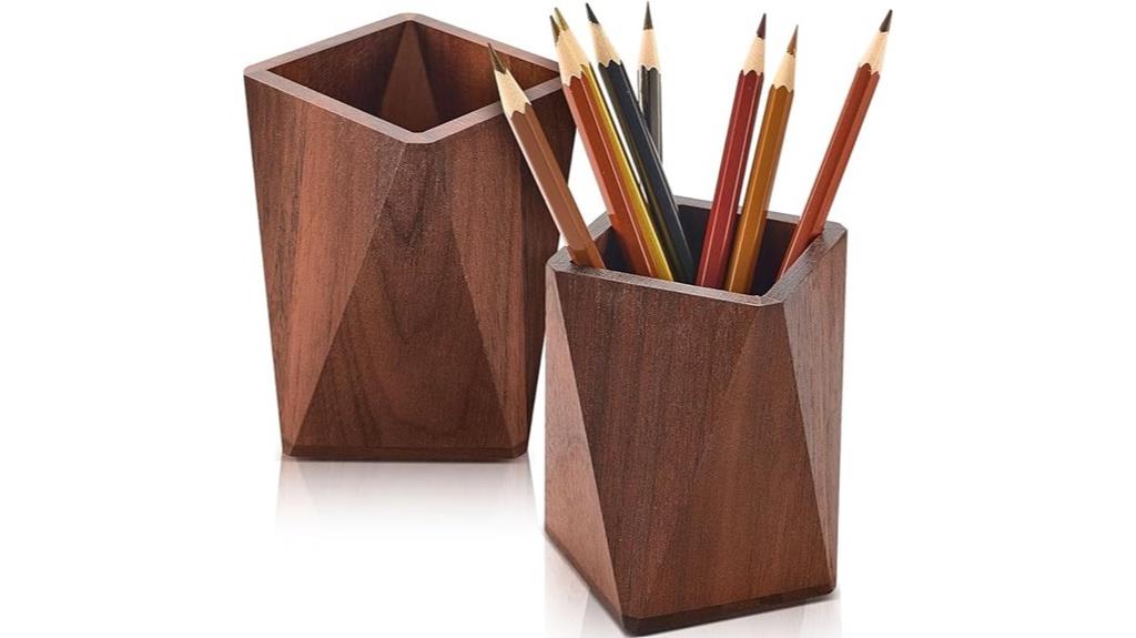 wooden geometric pen holder