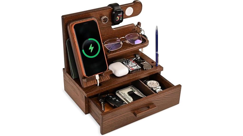 wooden phone dock with drawer