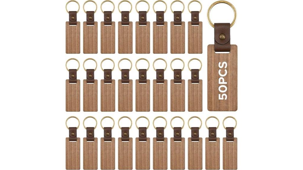 wooden rectangle keychains with leather straps