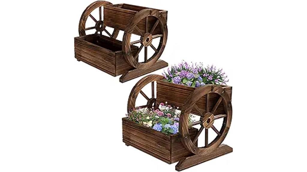 wooden wagon planter set