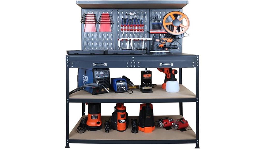 workbench with pegboard drawers