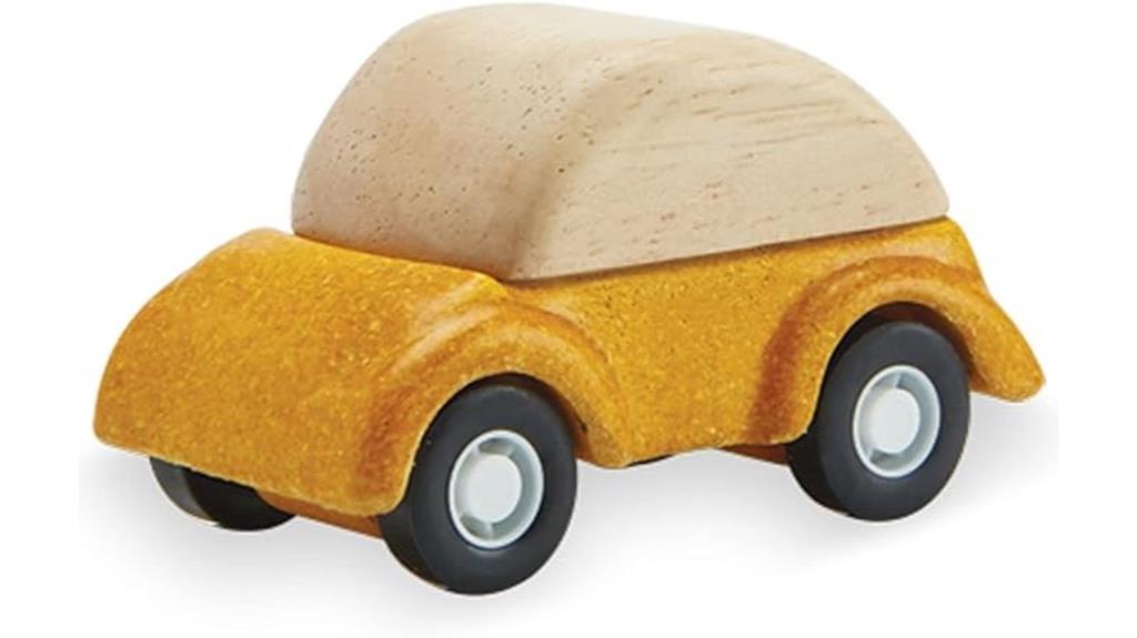 yellow wooden toy car
