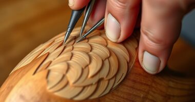 feather carving on wood