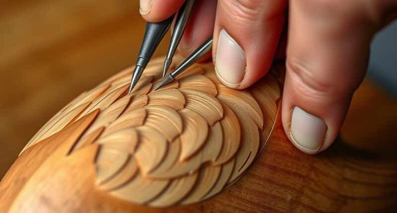 feather carving on wood