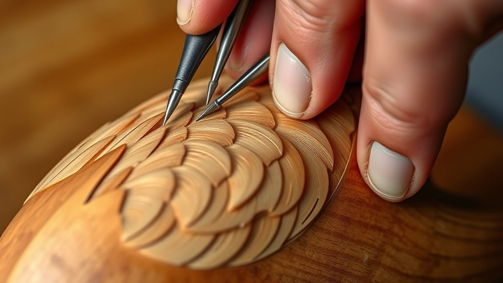 feather carving on wood