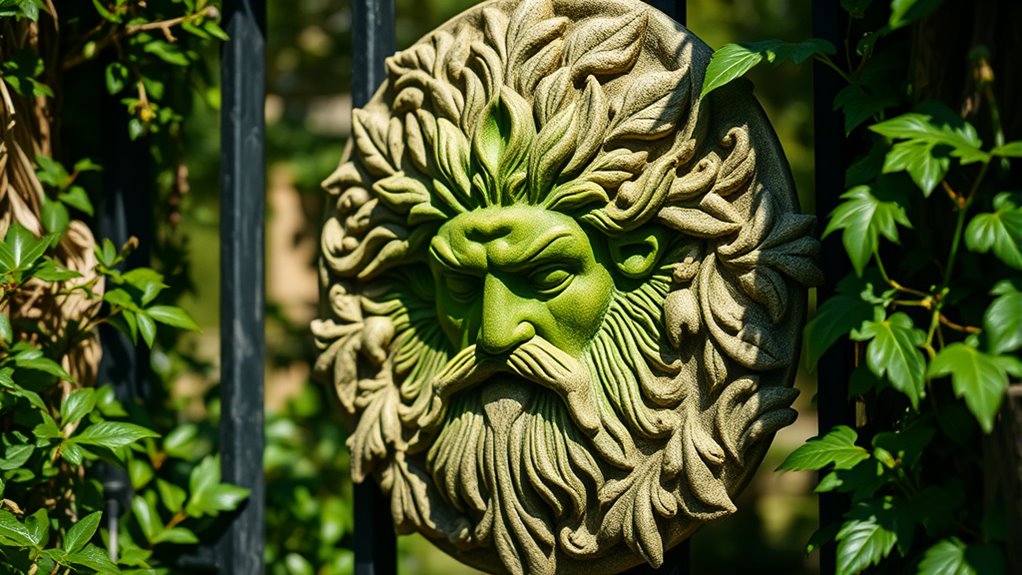 green man garden gate carving