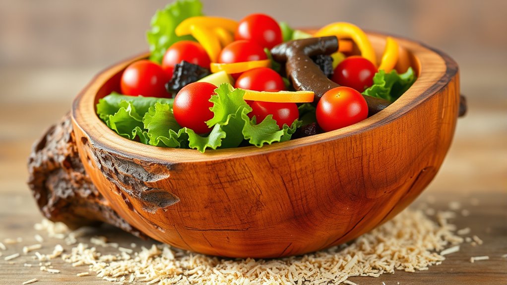 handcrafted rustic wooden salad bowl