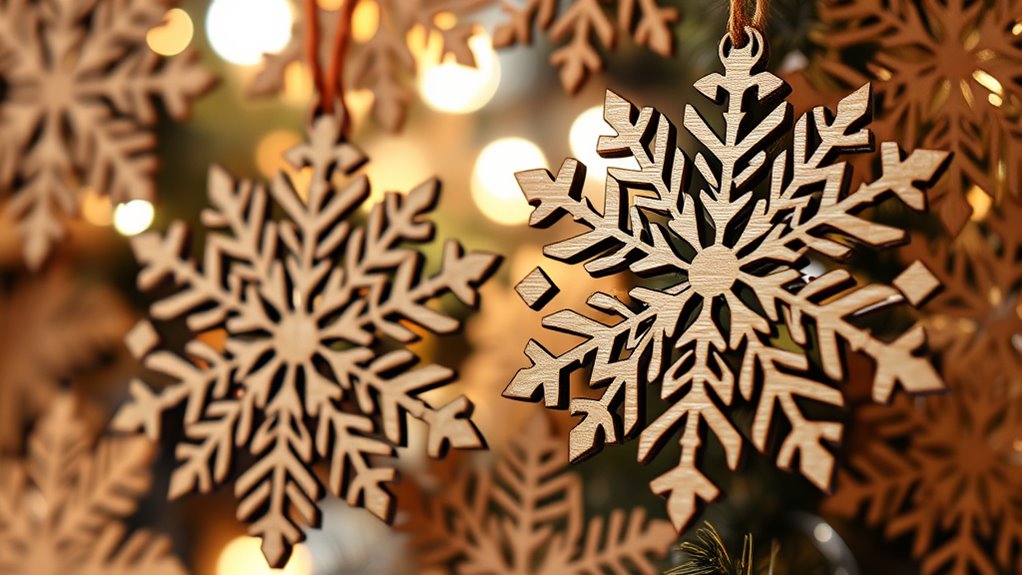 handcrafted wooden snowflake decorations