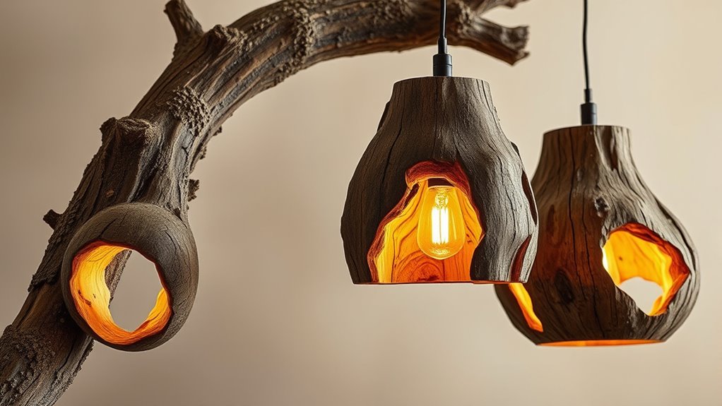 upcycled branch pendant lights