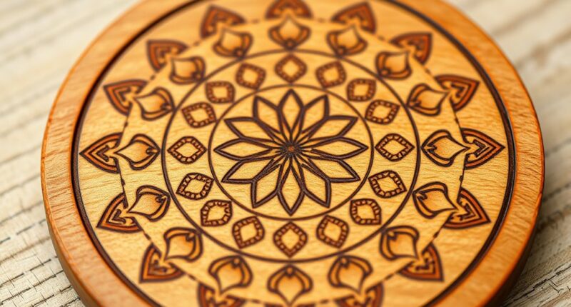 wooden mandala coaster set