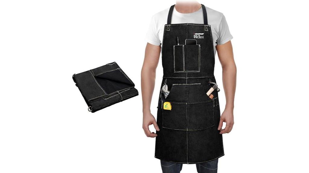 adjustable black leather apron