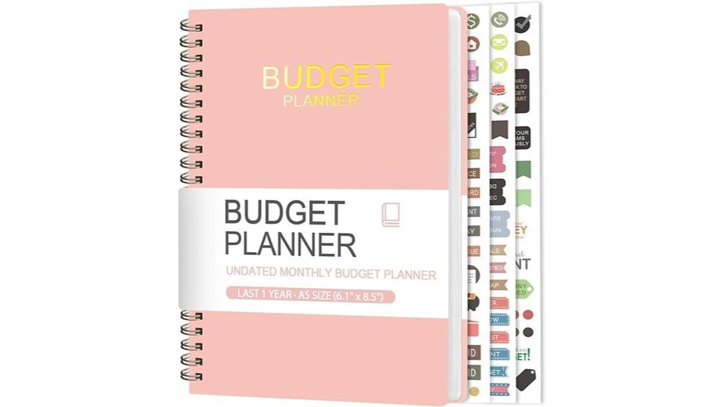 pink monthly expense notebook