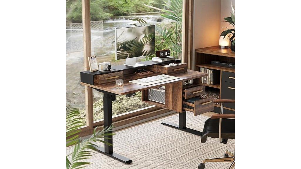 adjustable desk with drawers