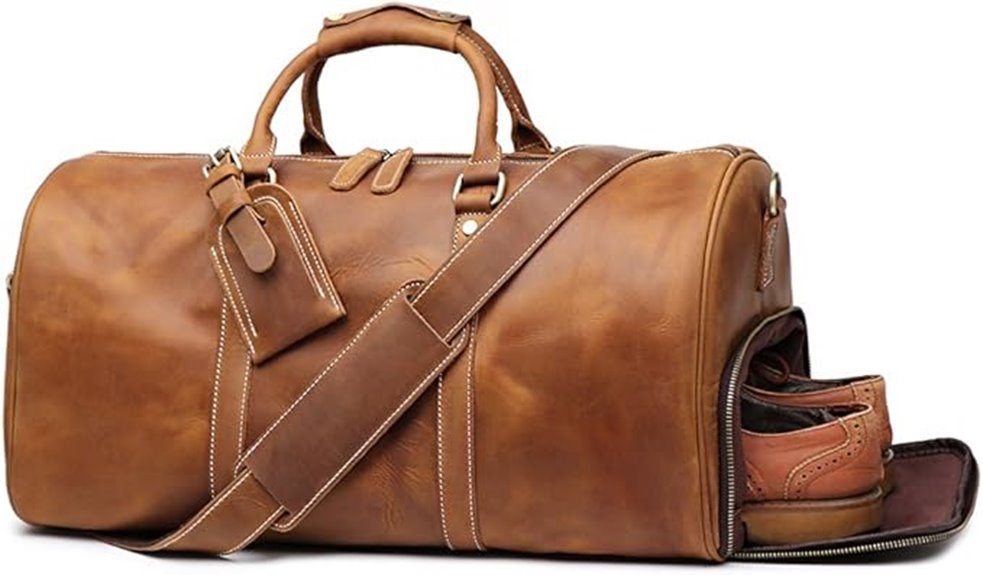brown leather duffle bag