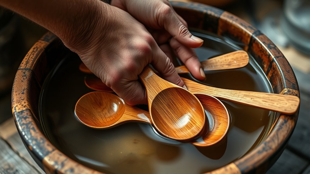 clean wood utensils manually