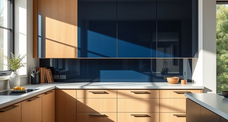 contrasting yet harmonious cabinetry