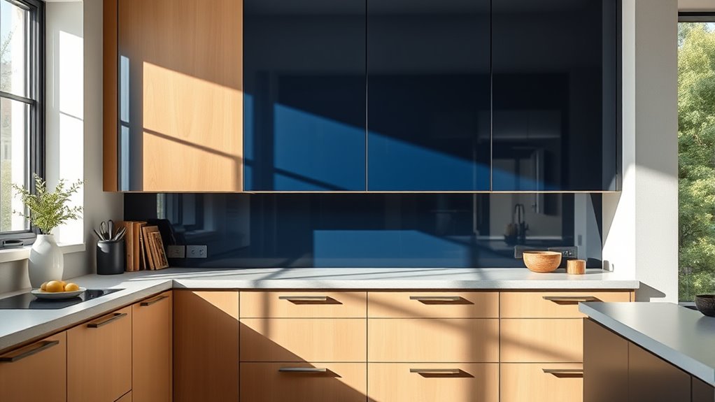 contrasting yet harmonious cabinetry