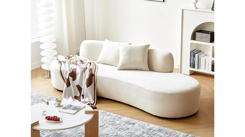 curved sofa with pillows