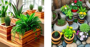 handcrafted wooden plant containers