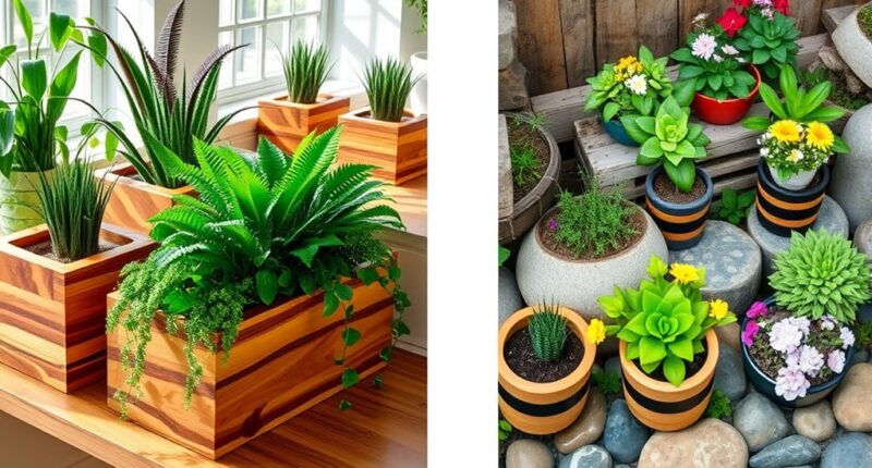 handcrafted wooden plant containers