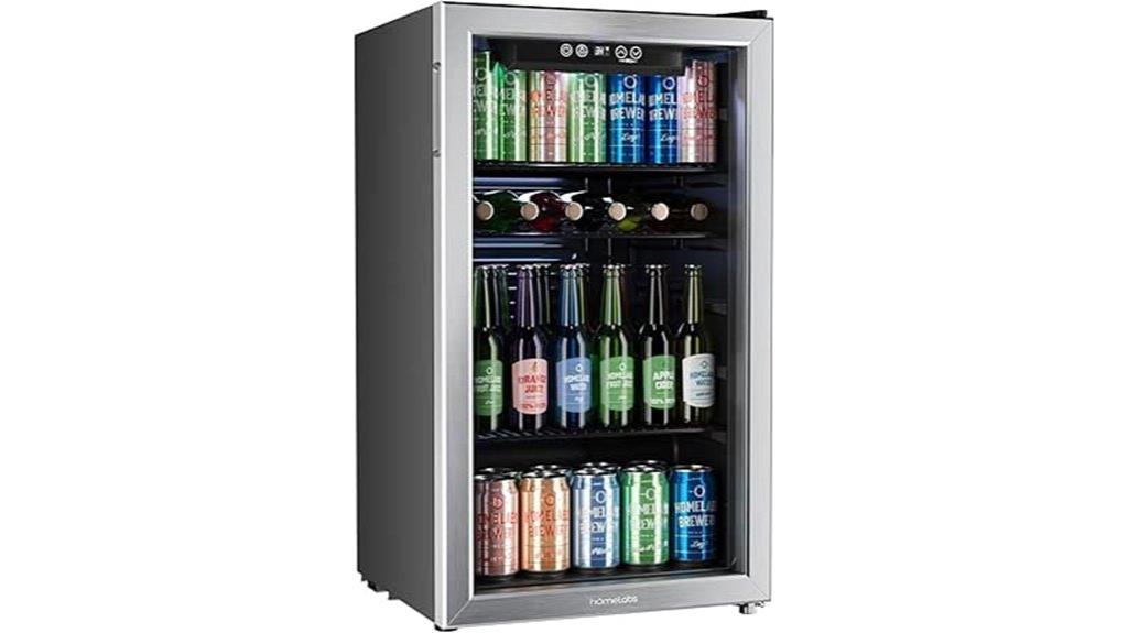 mini beverage fridge with glass