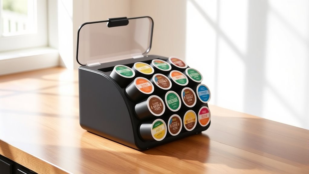 organized coffee k cup storage