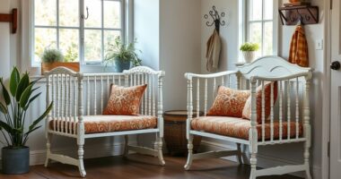 repurposed crib entryway bench