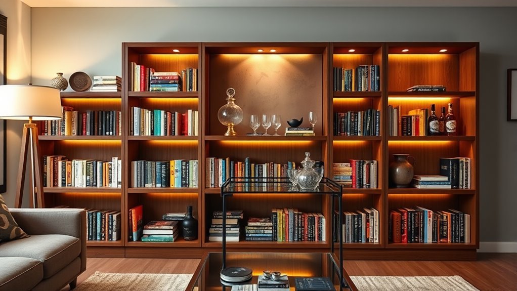 vintage bookshelf bar transformation