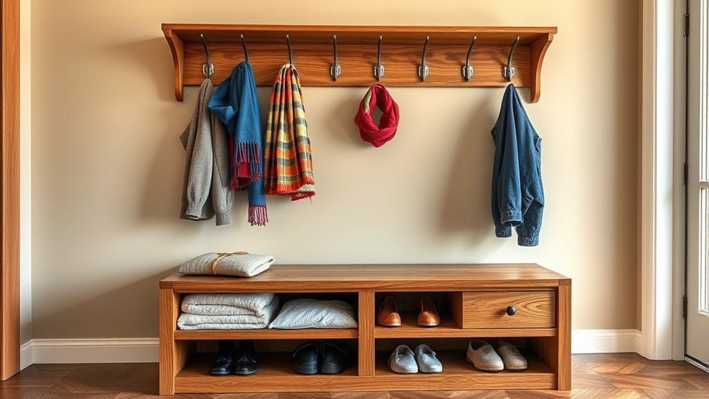 wooden coat rack with storage