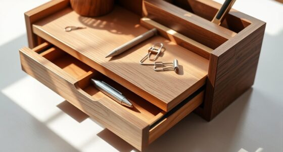 wooden desk organizer with sliding trays