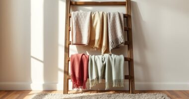 wooden ladder blanket rack