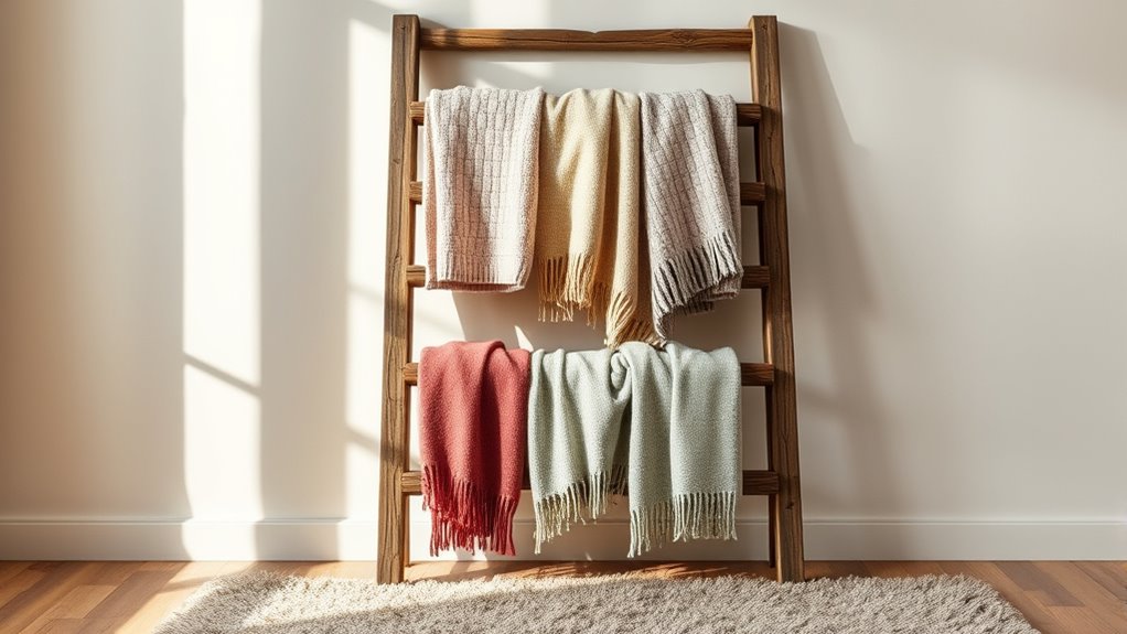 wooden ladder blanket rack