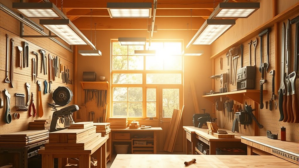 workshop lighting with natural and led