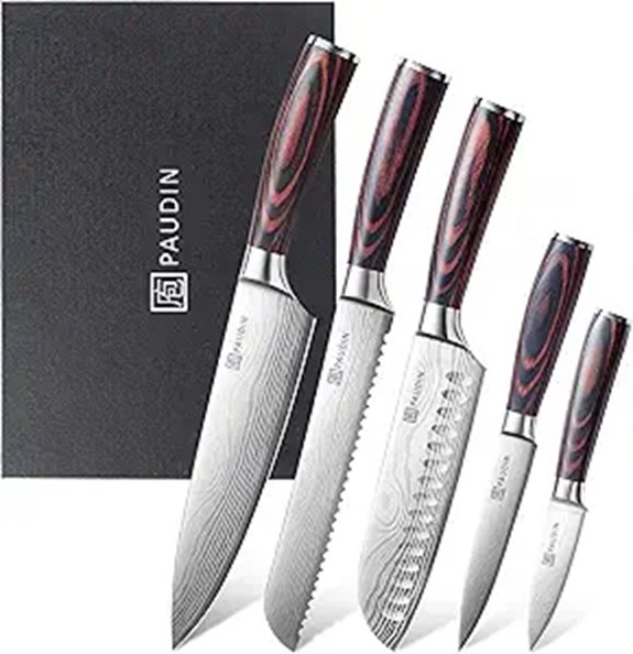 PAUDIN 5-Piece Kitchen Knife Set with Pakkawood Handles