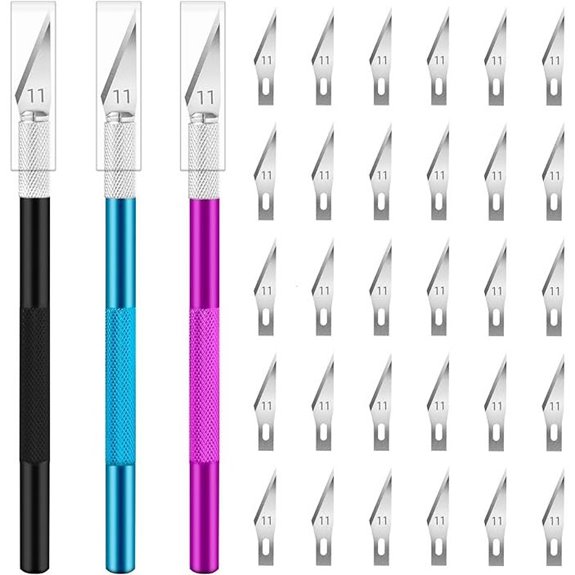 Exacto Knife Set with 30 Blades (Purple-Blue-Black)