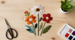 embroidered flowers bloom from botanical-dyed threads and digital algorithms