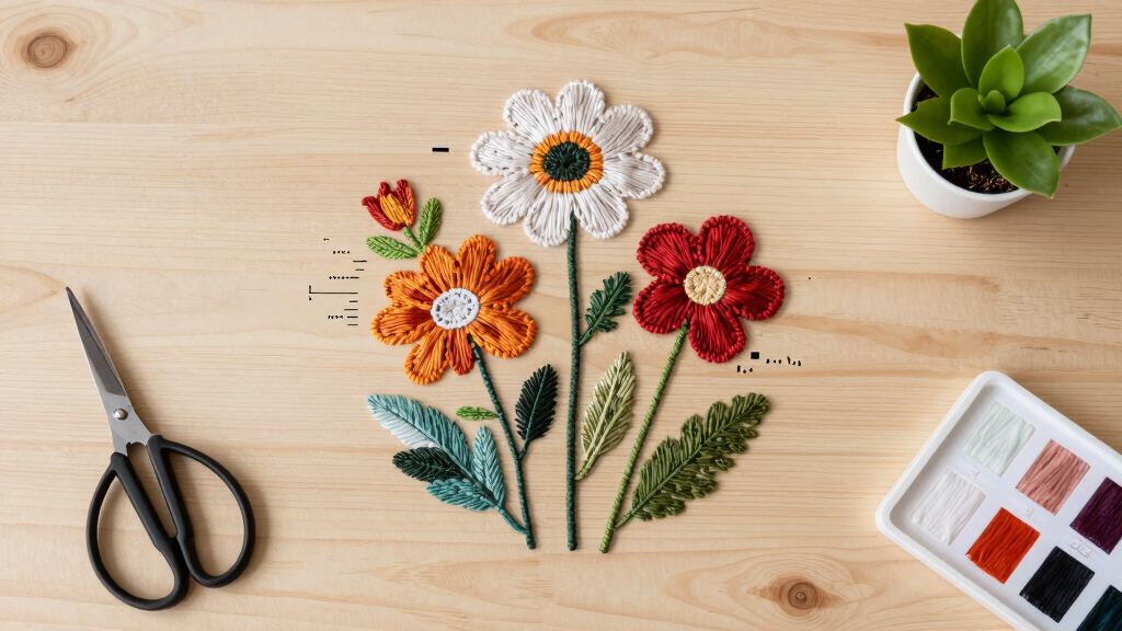 embroidered flowers bloom from botanical-dyed threads and digital algorithms
