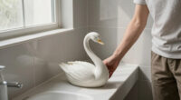 She Used A Ceramic Swan To Hide This Major Bathroom Eyesore