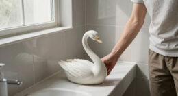 She Used A Ceramic Swan To Hide This Major Bathroom Eyesore