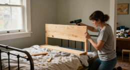 Instead Of Tossing Her Bed Frame, She Put A $40 DIY Headboard In Front